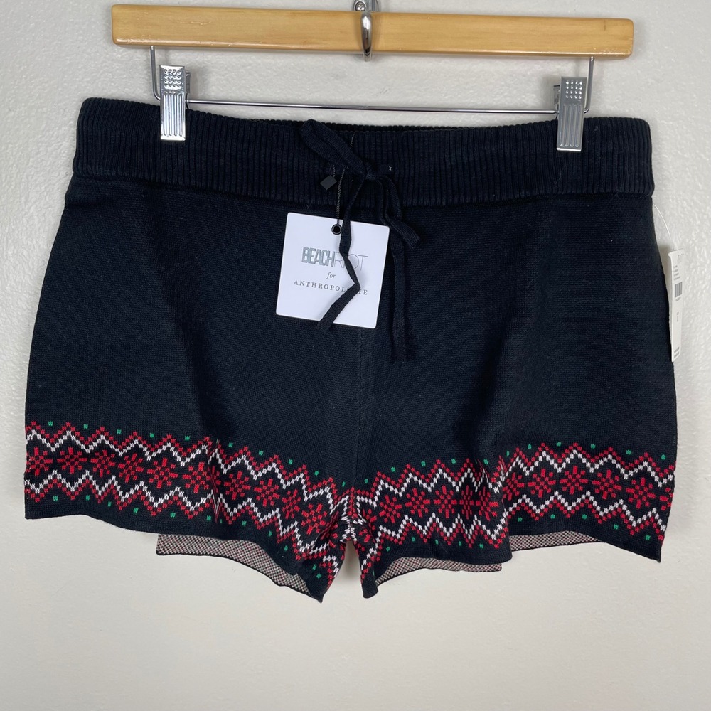 Beach Riot Women's L Sweater Shorts Black Fair Isle Holiday Anthropologie NEW